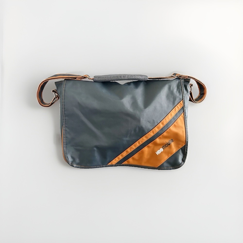 Vtg HBO Mobile Messenger Bag Gray Orange Promo TV Cast Crew Gift Soren Y2K Large